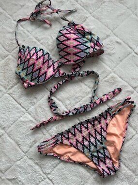 Victoria's Secret | "Warm Ikat Foil" The Wrap Halter & Strappy Cheeky Bikini Set